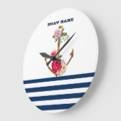 ボー航海のト名，いかり,フローラネービーブルーストライプ ラージ壁時計 (傾斜)