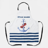 ボー航海のト名、ブルーいかりネイビーブルーストライプの エプロン (正面)