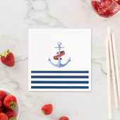 ボー航海のト名、ブルーいかりネイビーブルーストライプの スタンダードカクテルナプキン (インサイチュ)