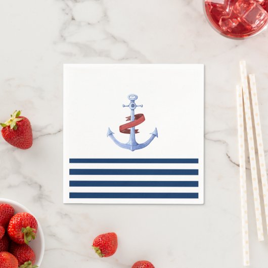 ボー航海のト名、ブルーいかりネイビーブルーストライプの スタンダードカクテルナプキン (インサイチュ)