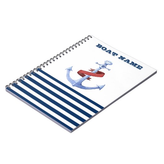 ボー航海のト名、ブルーいかりネイビーブルーストライプの ノートブック (左側)