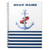 ボー航海のト名、ブルーいかりネイビーブルーストライプの ノートブック (正面)