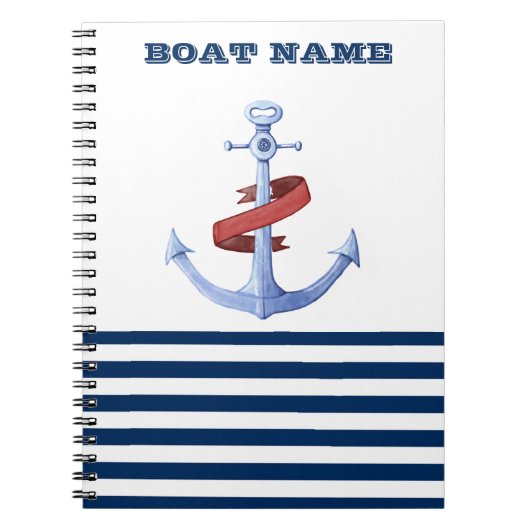 ボー航海のト名、ブルーいかりネイビーブルーストライプの ノートブック (正面)