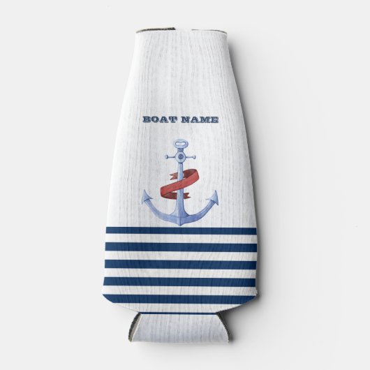 ボー航海のト名、ブルーいかりネイビーブルーストライプの ボトルクーラー (正面)