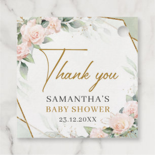 ボー赤面ピンクのバラ金ゴールドフレーム赤ちゃんシャワー フェイバータグ