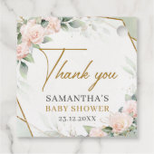 ボー赤面ピンクのバラ金ゴールドフレーム赤ちゃんシャワー フェイバータグ (裏面)