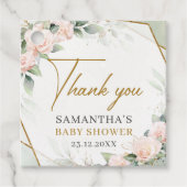 ボー赤面ピンクのバラ金ゴールドフレーム赤ちゃんシャワー フェイバータグ (正面)