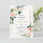 ボー赤面ピンクフローラと金ゴールド幾何学的ブライダル 招待状 (スタンド正面)
