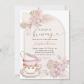 ボー赤面ピンクフローラベビーは赤ちゃんシャワーを醸造 招待状 (正面)