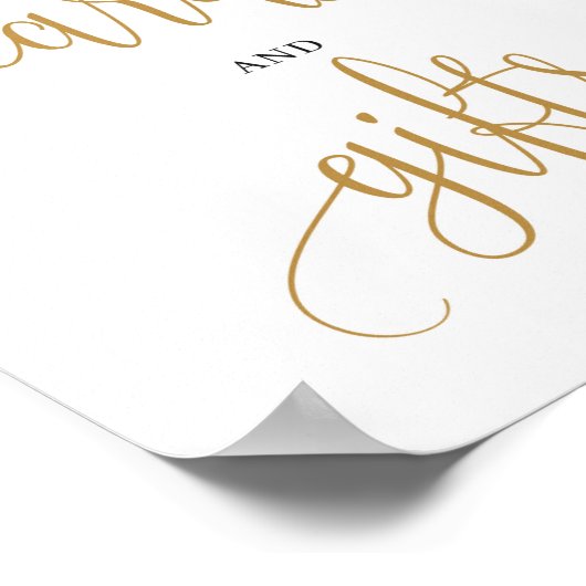 ボー赤面ピンクフローラ金ゴールドカードとギフトのサイン ポスター (角)