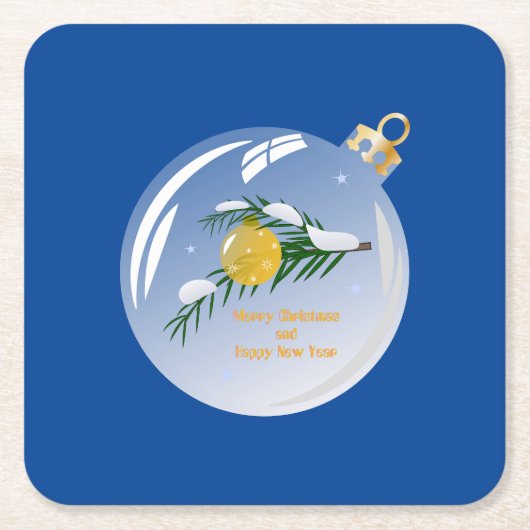 ボー飾ルでクリスマスの枝 スクエアペーパーコースター (正面)