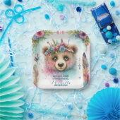 ボー魅力的ウッドランドベア水彩誕生日 ペーパープレート (パーティー)