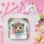 ボー魅力的ウッドランドベア水彩誕生日 ペーパープレート (パーティー)