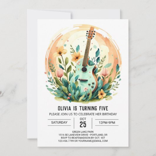 ボー・メロディー・ギター・バースデー 招待状 (正面)
