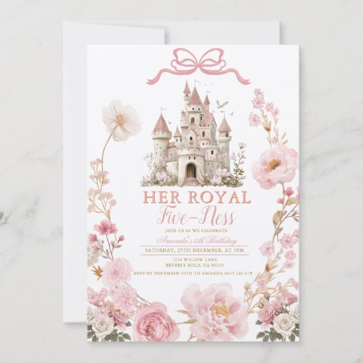 ボー・ロイヤル・ファイヴネス・バースデー・キャッスル・ピンク・リボン 招待状 (正面)