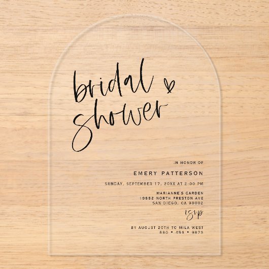 ボ澄んホブライダルシャワーアクリルパーティの招待状 アクリル招待状 (正面)