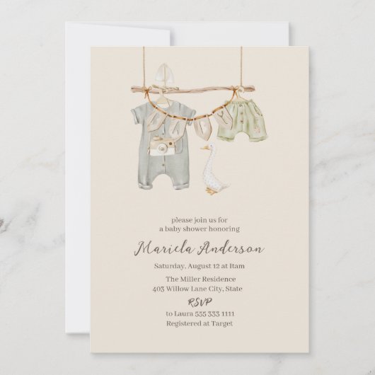 ボ男女兼用ホ子供部屋モバイル赤ちゃんシャワーInv 招待状 (正面)