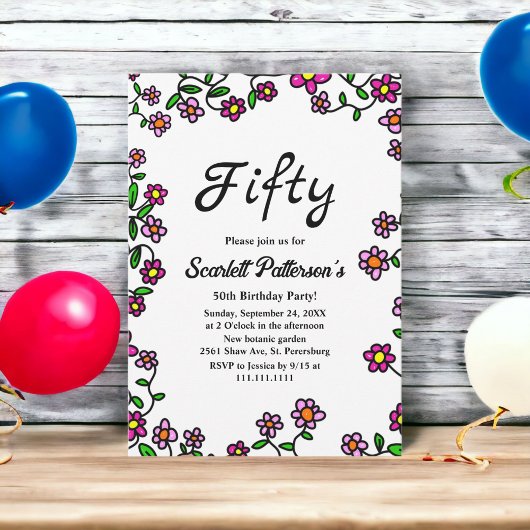 ボ素朴タニカルガーデンバラフローラ50誕生日 招待状