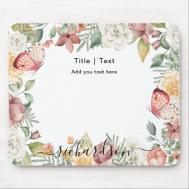 ボ素朴タニカルフローラバラピンクバタフライカスタム マウスパッド