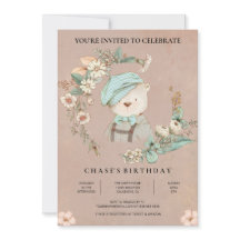 ボ素朴タニカルベビーベア誕生日招待状