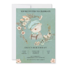 ボ素朴タニカルベビーベア誕生日招待状
