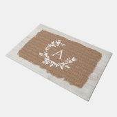 ボ素朴タニカルモノグラムイニシャルバーラップウッド ドアマット (アングル)