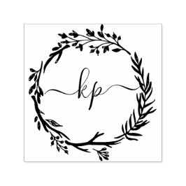 ボ素朴タニカルリースエレガントイニシャル セルフインキングスタンプ