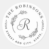 ボ素朴タニカルリースモノグラム差出人住所 ラウンドシール (正面)