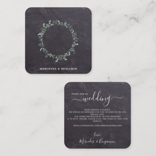 ボ素朴タニカルQRコード結婚式招待状 スクエア名刺 (正面/裏面)