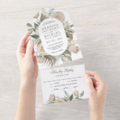 ボ素朴ホアイボリーバラセージグリ葉ン結婚ズ オールインワン招待状 (貼ってはがせる)