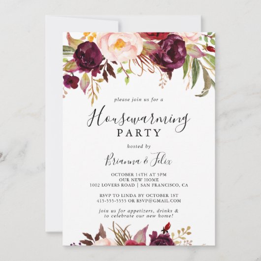 ボ素朴ホカラフルフローラ引っ越し祝いパーティーパーティー 招待状 (正面)