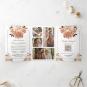 ボ素朴ホバラ金ゴールドアイボリーフローラQRコー結婚ド 三つ折り招待状 (内部)