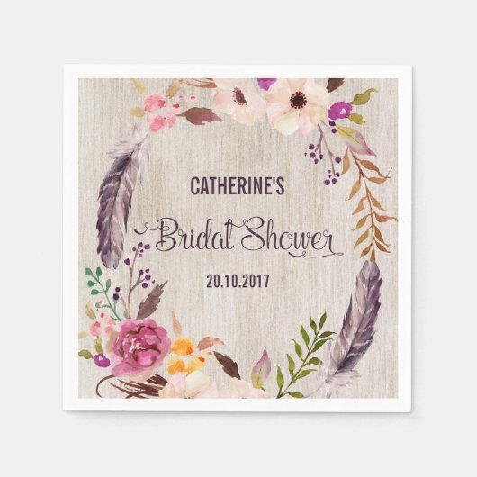 ボ素朴ホフローラブライダルシャワー紙ナプキン スタンダードカクテルナプキン (正面)