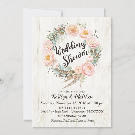 ボ素朴ホフローラリースウェディングシャワー 招待状 (正面)