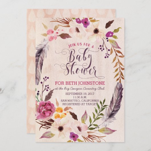 ボ素朴ホフローラリースベビーシャワー招待状 招待状 (正面/裏面)