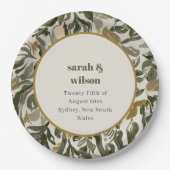 ボ素朴ホレトロアーチグリーンボタニカル結婚ズ ペーパープレート (正面)