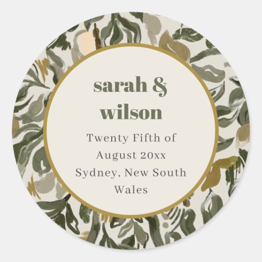 ボ素朴ホレトロアーチグリーンボタニカル結婚ズ ラウンドシール (正面)