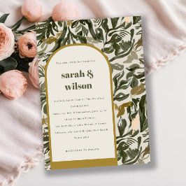 ボ素朴ホレトロアーチグリーンボタニカル結婚ズ 招待状