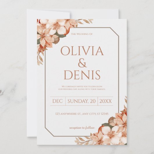 ボ素朴ホ秋フローラ結婚式招待状 招待状 (正面)