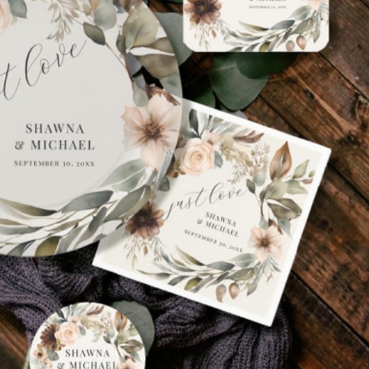 ボ素朴ホ秋秋のフローラの葉結婚の スタンダードカクテルナプキン