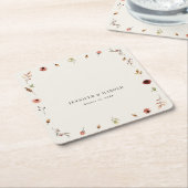 ボ素朴ホ秋野結婚草花または婚約 スクエアペーパーコースター (アングル)