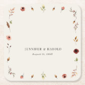 ボ素朴ホ秋野結婚草花または婚約 スクエアペーパーコースター (正面)