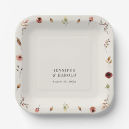 ボ素朴ホ秋野結婚草花または婚約 ペーパープレート