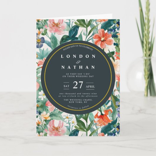 ボ鮮やかタニカル開花フローラ結婚式招待状 招待状 (正面)