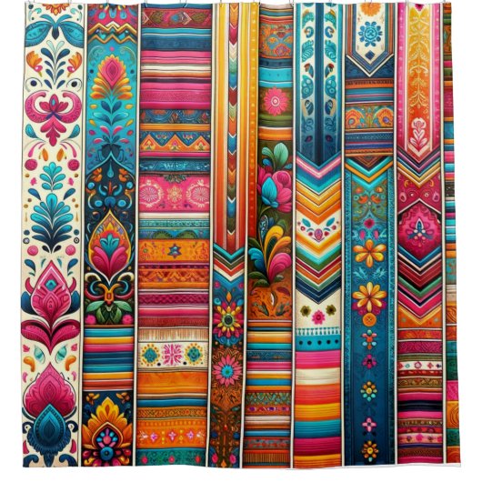 ボ鮮やかホストライプ：折衷繊維芸術 シャワーカーテン (正面)