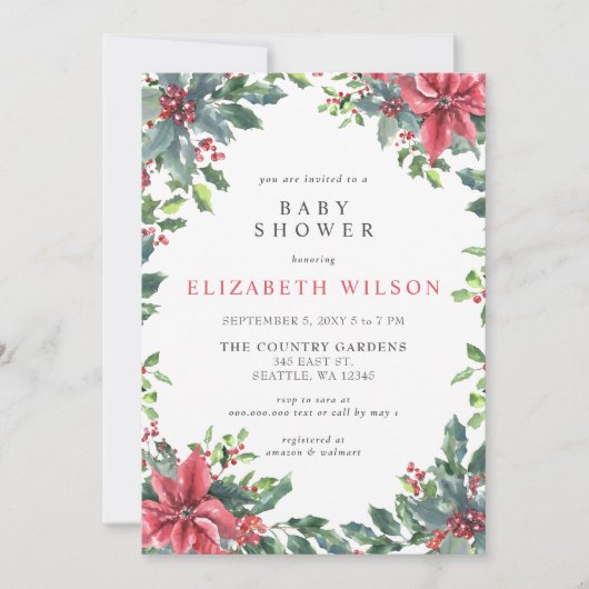 ポアセ素朴ティアスホリークリスマスベビーシャワー 招待状 (正面)