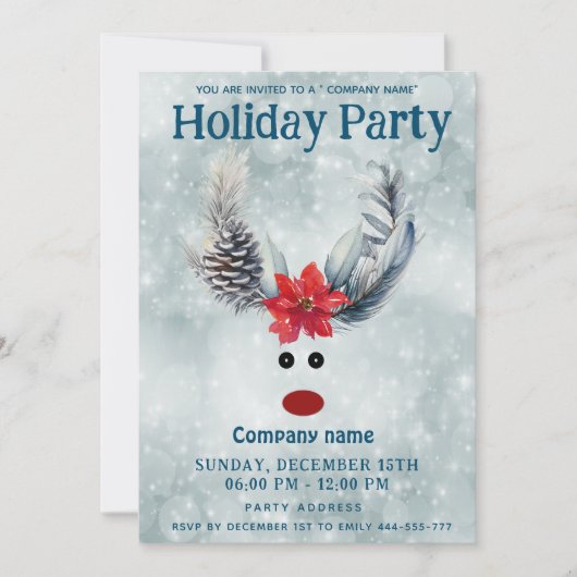 ポイおもしろいンセチア・トナカイの休日パ企業のーティ 招待状 (正面)