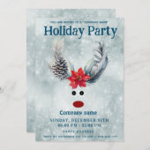 ポイおもしろいンセチア・トナカイの休日パ企業のーティ 招待状 (正面/裏面)