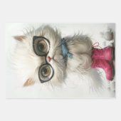 ポイお洒落ティな白い猫のデコパージュ ラッピングペーパーシート (正面2)