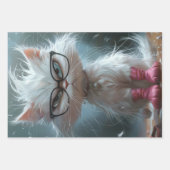 ポイお洒落ティな白い猫のデコパージュ ラッピングペーパーシート (正面)